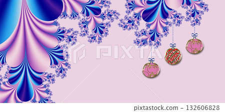 Merry Christmas and Happy New year with fractal embellishment, winter card concept Merry Christmas and Happy New year with fractal embellishment, winter card concept 132606828