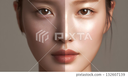 擁有光澤肌膚的女性的自畫像。保養後，肌膚美麗透亮，笑容自然。 132607139