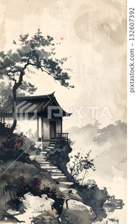 Wooden Cottage on Hillside 132607392