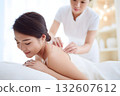 A woman relaxing with acupuncture treatment. Beauty and health care for improving stiff shoulders 132607612
