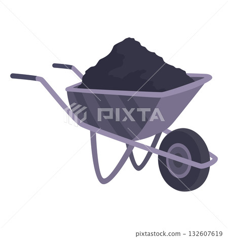 Cart Full of Dark Soil in Wheelbarrow - Gardening Equipment 132607619