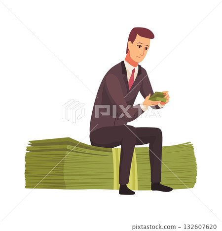Rich man flat cartoon comic element, millionaire man money vector illustration 132607620