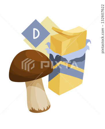 Nutrient-Rich Foods: Mushrooms and Dairy with Vitamin D Nutrient-Rich Foods: Mushrooms and Dairy with Vitamin D 132607622