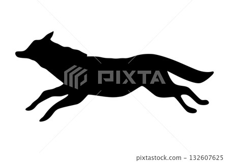 A Beautiful Dynamic Silhouette of a Running Fox in Motion 132607625