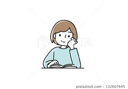 A woman reading a book with her chin in her hand 132607645