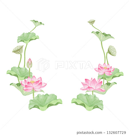 蓮花天堂邊框水彩插畫 132607729
