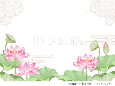 蓮花天堂背景框水彩插圖 132607730