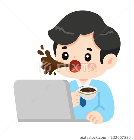 Cartoon Businessman Spitting Out Coffee Illustration 132607823