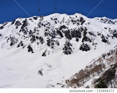 立山黑部阿爾卑斯山脈路線上仍有積雪，從立山索道黑部平站附近可以遠眺大山。 132608173