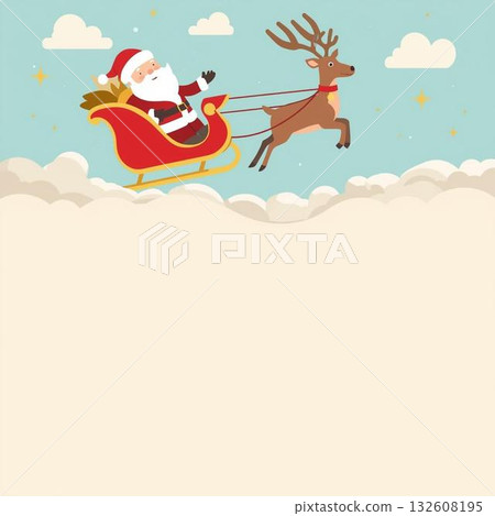 聖誕老人和馴鹿飛越聖誕天空的插圖 聖誕老人和馴鹿飛越聖誕天空的插圖 132608195