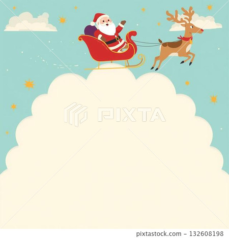 聖誕老人和馴鹿飛越聖誕天空的插圖 聖誕老人和馴鹿飛越聖誕天空的插圖 132608198