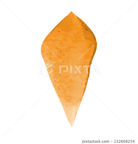 A single orange watercolor petal is presented against a stark white backdrop, showcasing the delicate texture and color variation achieved through the watercolor technique. 132608254