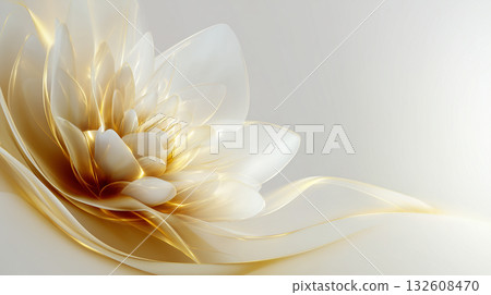 優雅的抽象背景，點綴著金色閃光和白色花朵（婚禮、美容） 132608470