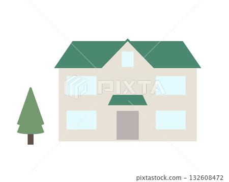綠色屋頂的房屋插圖 132608472