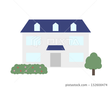 Illustration of a blue roof house 132608474
