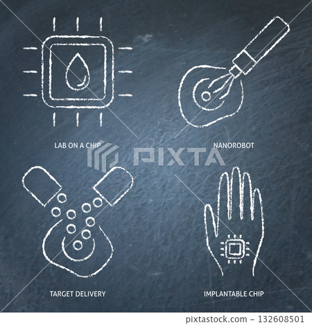 Cell research and studies chalkboard icon set Cell research and studies chalkboard icon set 132608501