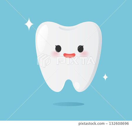 Cute tooth cartoon illustration showing healthy and shiny white teeth 132608696