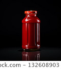 A jar with tomato sauce isolated on black. A blank ketchup jar product photo. 132608903