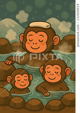 猴子沉浸在溫泉里 132608914