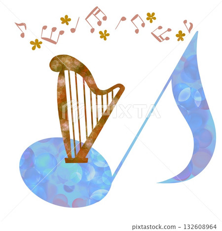 Musical notes and harp 132608964