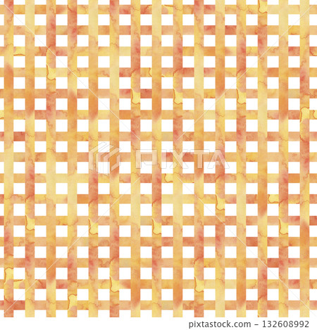 Seamless pattern with a checkered pattern, yellow-orange. Watercolor illustration is drawn in watercolors in bright rich shades and warm colors. For textile design, fabric, packaging, wallpaper. Seamless pattern with a checkered pattern, yellow-orange. Watercolor illustration is drawn in watercolors in bright rich shades and warm colors. For textile design, fabric, packaging, wallpaper. 132608992