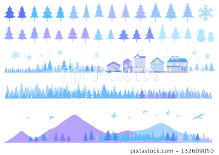 雪景城市剪影插圖套裝背景插圖 132609050