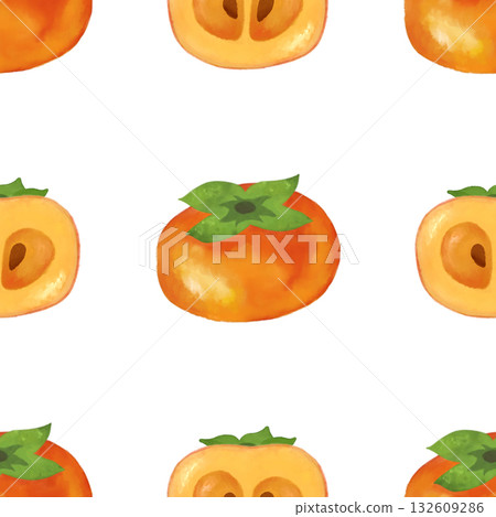 Watercolor persimmon seamless pattern 132609286