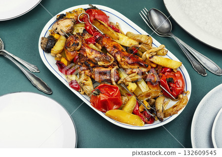 Chicken breast baked in vegetables. Chicken breast baked in vegetables. 132609545