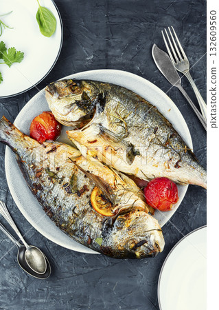 Whole fried dorado. Whole fried dorado. 132609560