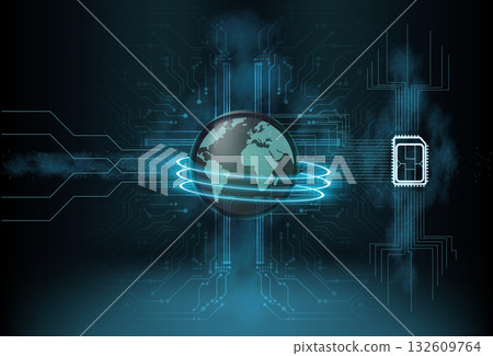 Digital representation of global connectivity through e-sim technology in a futuristic setting 132609764