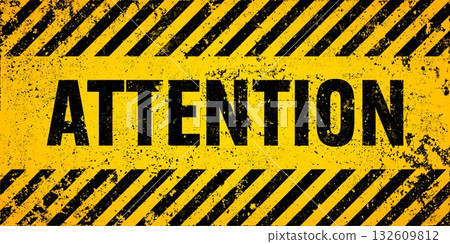 Warning sign with yellow and black diagonal lines. Attention, danger or caution symbol. Construction site signage, road safety notice, hazard banner, security alert shield. Vector illustration Warning sign with yellow and black diagonal lines. Attention, danger or caution symbol. Construction site signage, road safety notice, hazard banner, security alert shield. Vector illustration 132609812