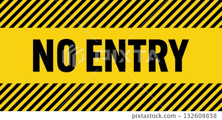 Warning sign with yellow and black diagonal lines. Attention, danger or caution symbol. Construction site signage, road safety notice, hazard banner, security alert shield. Vector illustration Warning sign with yellow and black diagonal lines. Attention, danger or caution symbol. Construction site signage, road safety notice, hazard banner, security alert shield. Vector illustration 132609838