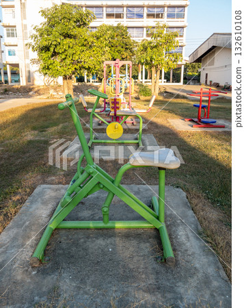 Colorful Playground Equipment at Primary School Yard. 132610108