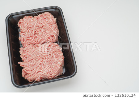 Minced pork on a food tray 132610124