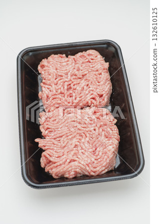 Minced pork on a food tray 132610125