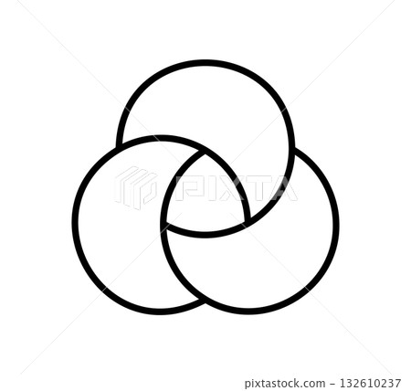 Circle Venn diagram with three parts. Infographic chart line icon. Three balance circle diagram. Overlap design element. Business process chart. Vector illustration isolated on white background 132610237