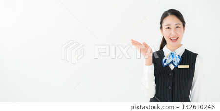 Woman in uniform business hand held up Woman in uniform business hand held up 132610246