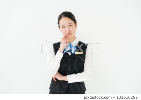 Woman in uniform, business, worries 132610262