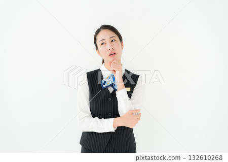Woman in uniform, business, worries 132610268