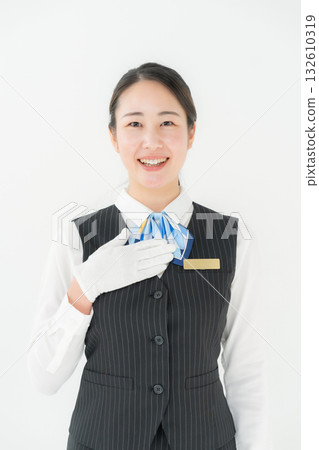 Women in uniform, business, white gloves 132610319