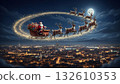 Santa Claus in his sleigh against the backdrop of the night sky above the city 132610353