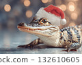 Alligator in a festive Santa hat 132610605