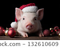 Cute pig in Santa hat celebrating Christmas joy 132610609