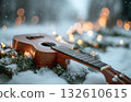 Ukulele nestled in festive greenery for New Year 132610615