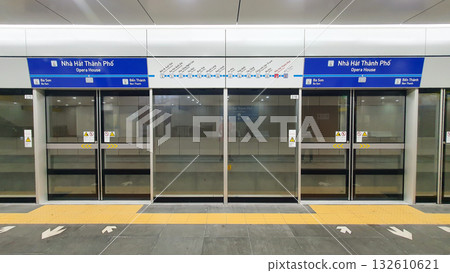 Platform Screen Doors (Also Known As Platform Edge Doors) At Opera House Metro Station Of The Metro Line No.1 Ben Thanh - Suoi Tien In Ho Chi Minh City. 132610621