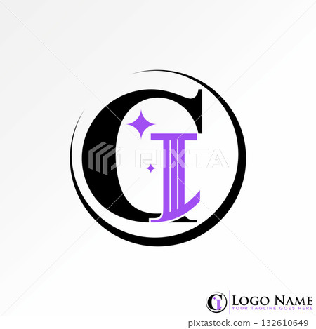 Logo design graphic concept creative premium vector stock image top initial CI or IC serif font like Crescent moon feminine essential brand luxury art 132610649