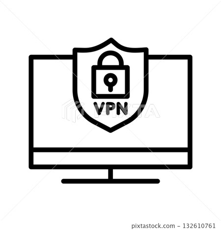 VPN保護的電腦圖示。 VPN保護的電腦圖示。 132610761