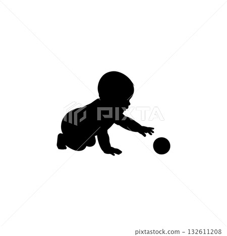 Baby silhouette icon child crawling infant toddler play ball cute illustration 132611208