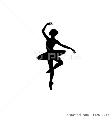 Ballerina dancing silhouette icon woman ballet pose illustration 132611213
