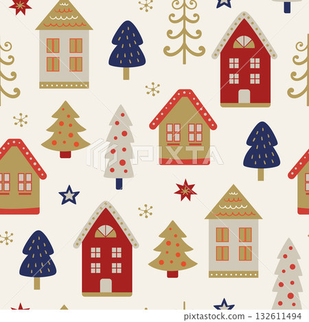 Christmas seamless pattern with houses Christmas seamless pattern with houses 132611494